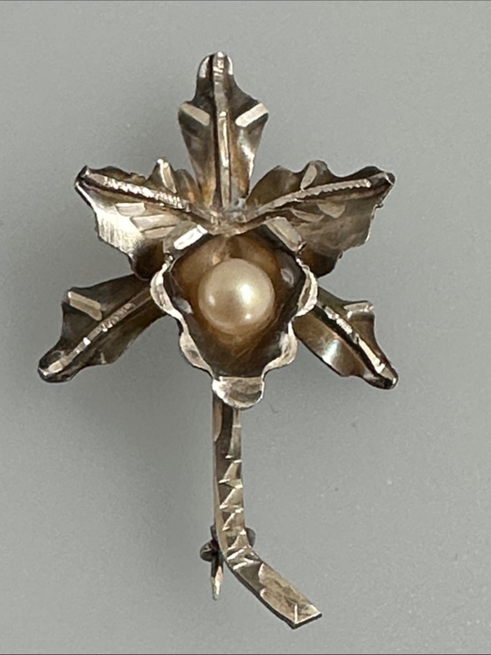 Vintage 925 Sterling Silver Floral Pearl Brooch